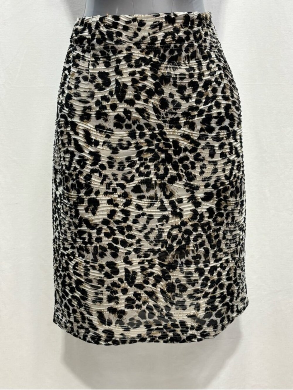 Zac & Rachel Black Leopard-Print Pencil Skirt Elastic pull-on waistband LG 390
